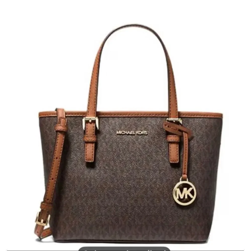 Michael Kors brown jet set monogram signature(Quinn)Tote bag purse pocketbook